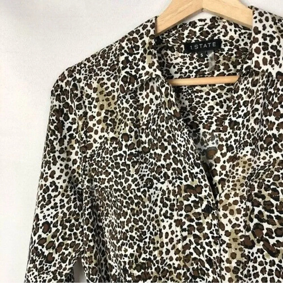 1. State Brown Leopard Print Long Sleeve Button Down Shirtdress S - Picture 4 of 4